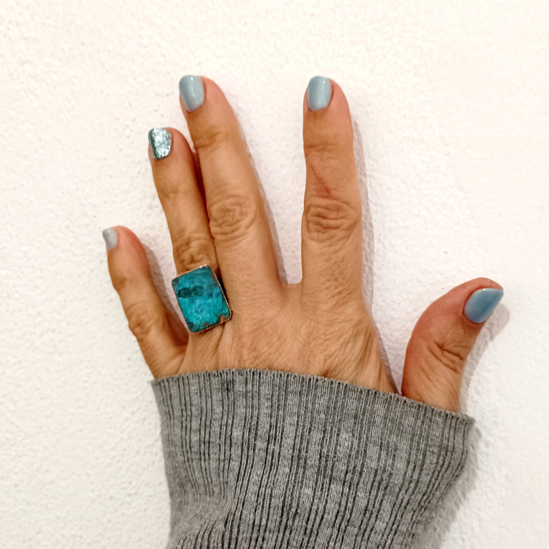 Anello Rettangolo Su in Rame Ossidato ARIA