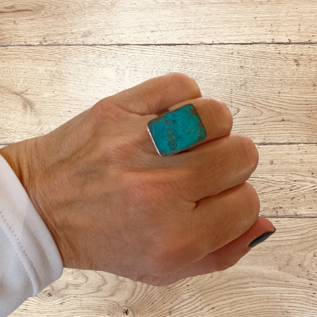 Anello Rettangolo Su in Rame Ossidato ARIA
