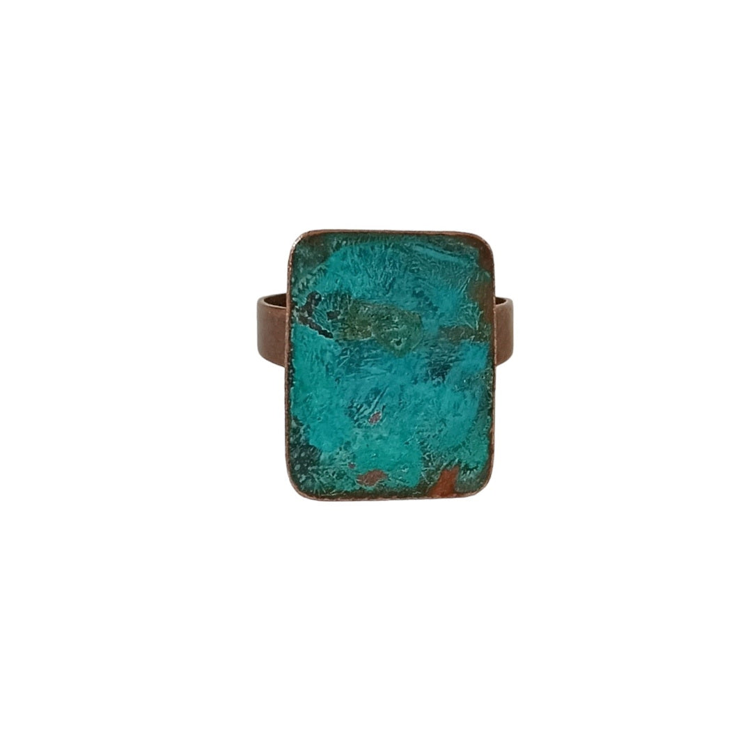 Anello Rettangolo Su in Rame Ossidato ARIA