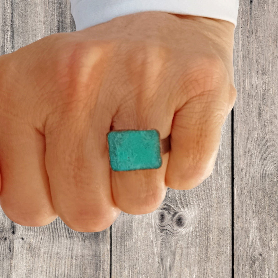 Anello Rettangolo Giù in Rame Ossidato ARIA